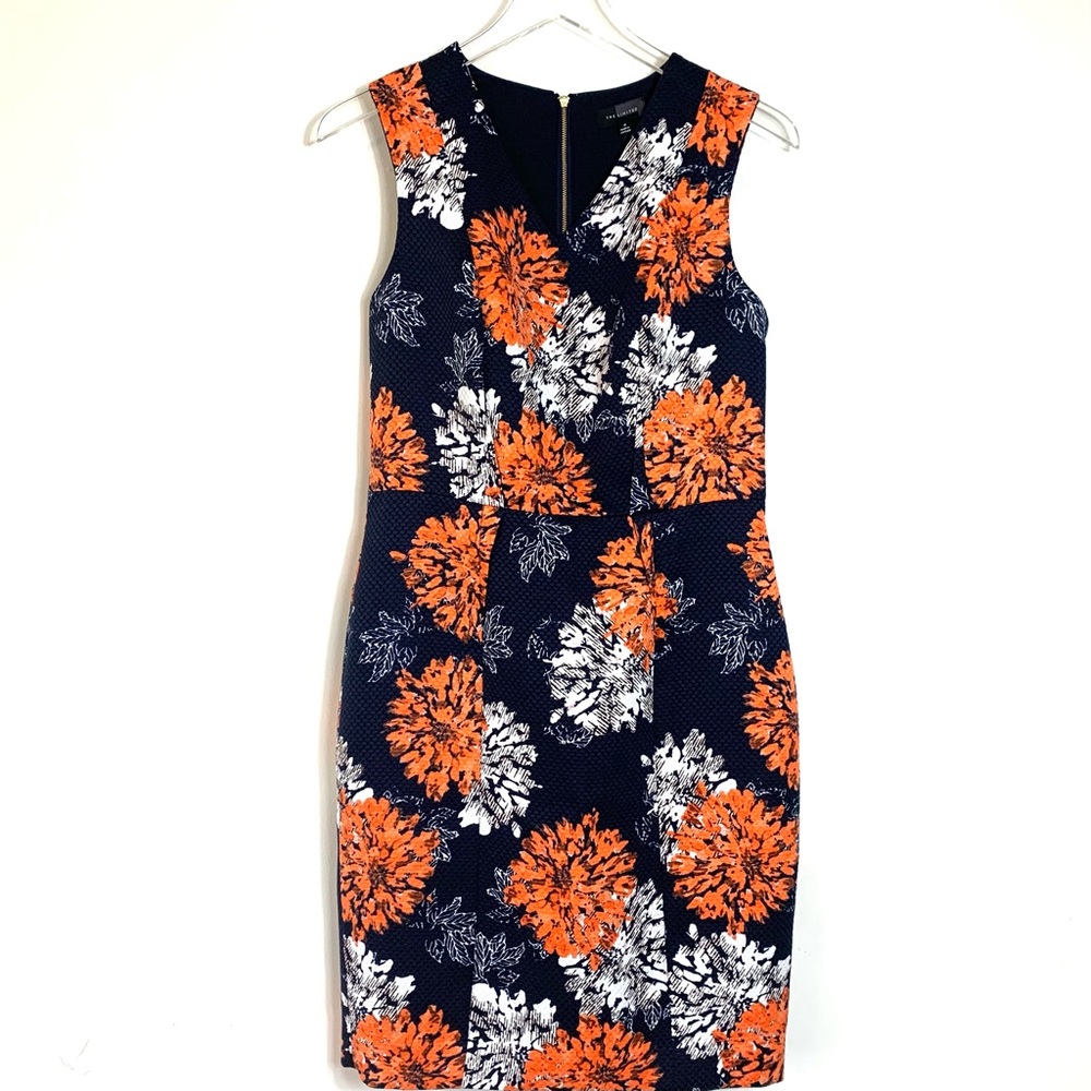The Limited Lined Navy Floral Sheath Dress